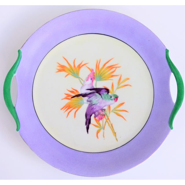 Ceramic Antique Lilac Moschendorf Bavaria Cake Plate With Parrots For Sale - Image 7 of 10