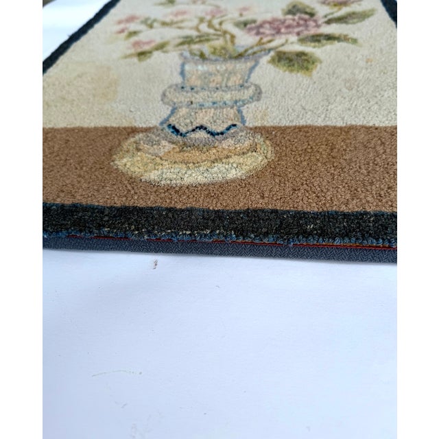 American Floral Hooked Rug Wall Hanging With Roses and Delft-Style Vase, Circa 1930’s For Sale - Image 15 of 18