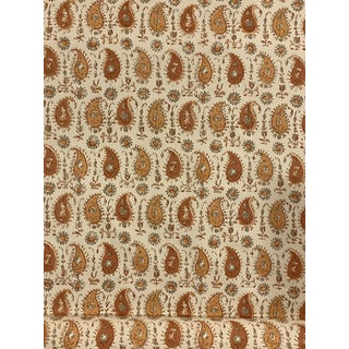 Persian Paisley Handprint Cayenne Papaya Laura Kiran Cotton Fabric- 4 1/2 Yards For Sale