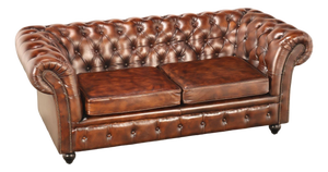 Chesterfield Style Brown Leather Sofa