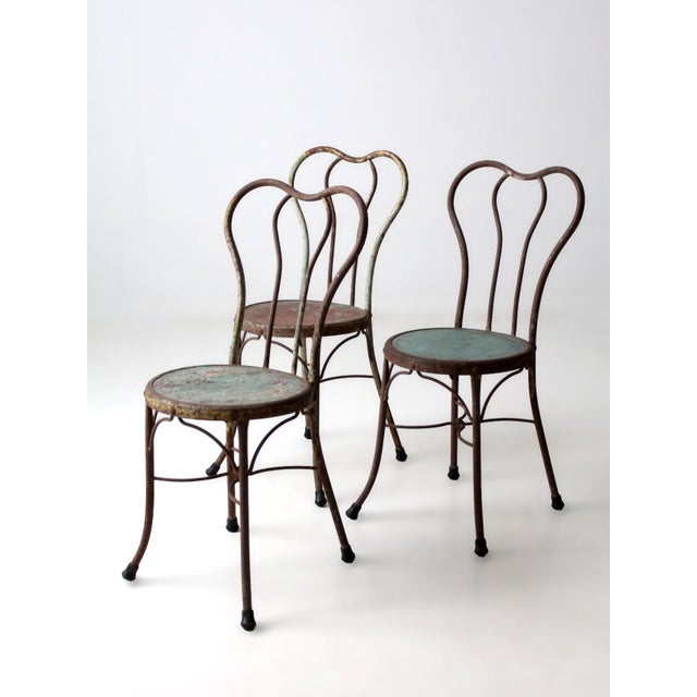 Early 20th Century Art Nouveau Iron Bistro Chairs, Set of 3 For Sale - Image 13 of 18