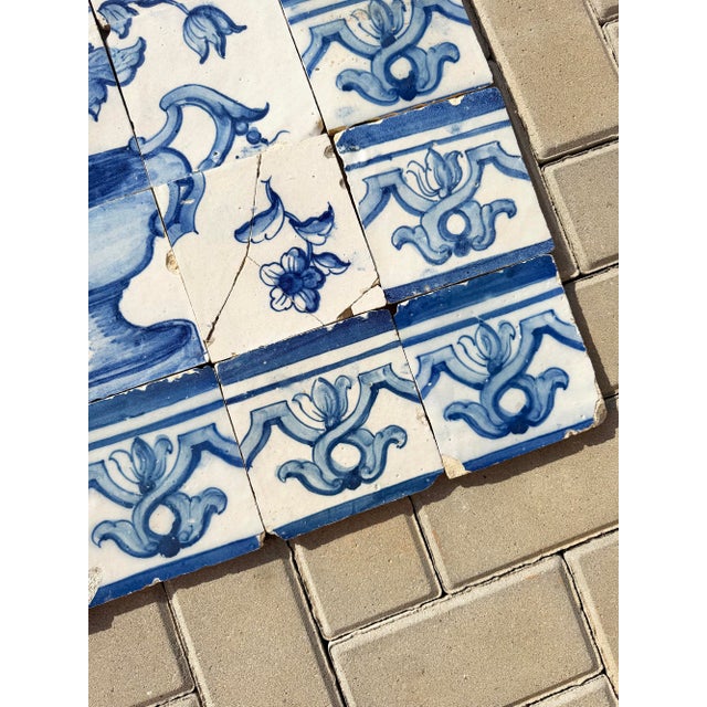 18th Century Portuguese Baroque Blue & White Floral Urn Tile Panel For Sale - Image 13 of 16