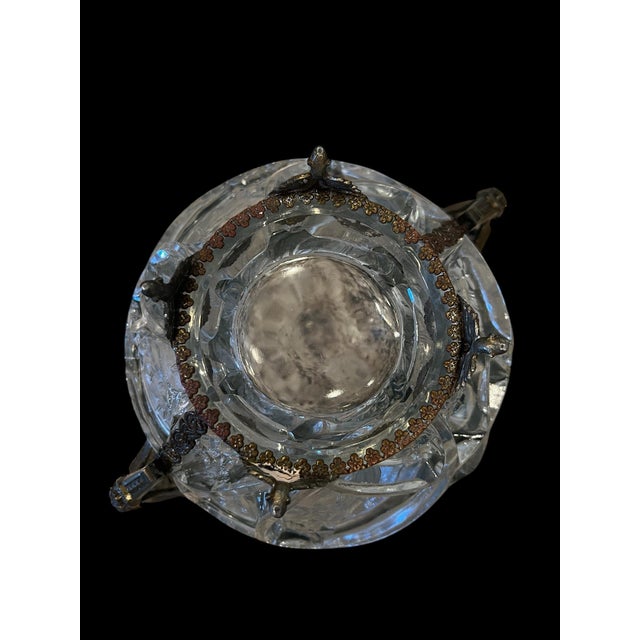 Beautiful Antique Art Nouveau Clear Cut Glass Bowl Winged Angels Brass Footed C. 1915 For Sale - Image 6 of 12