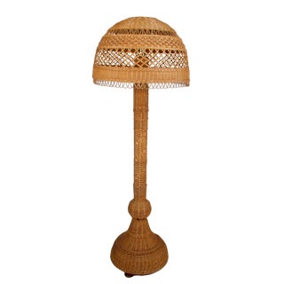 Tall Wicker Rooses Floor Lamp with Shade For Sale