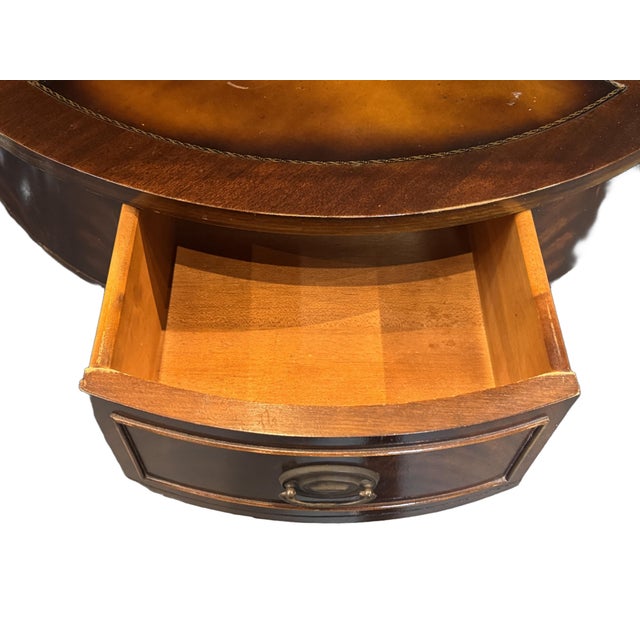 Brown Antique Duncan Phyfe Style Mahogany Drum Center Table With Gold-Tooled Leather Top, Early 20th Century For Sale - Image 8 of 14