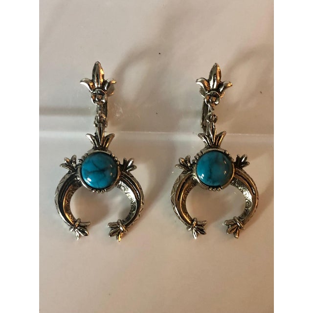 1950s Arthur Pepper (Art) Turquoise Silver Squash Blossom Earrings, a Pair For Sale - Image 4 of 7