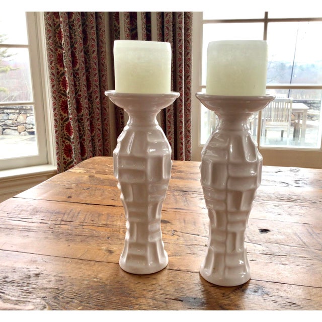Vintage Pair of White Ceramic Candle Holders Chairish
