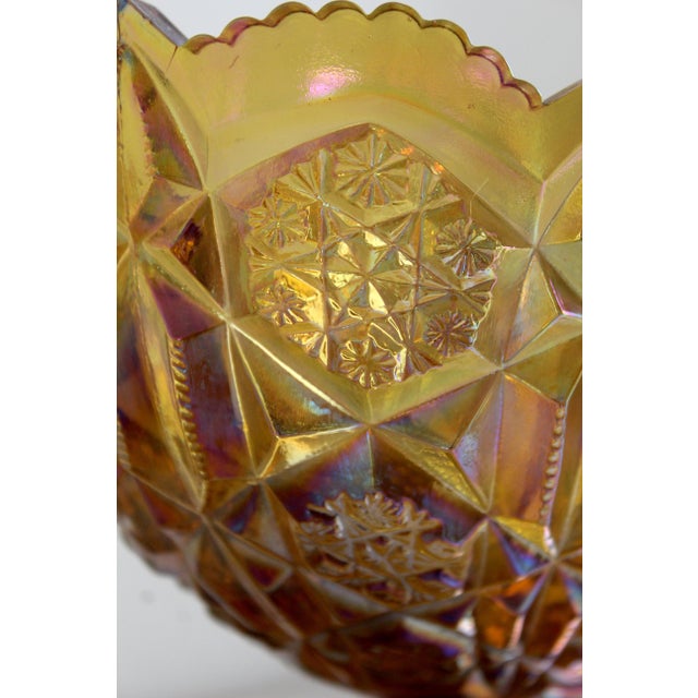 Vintage l.e. Smith Heritage Amber Carnival Glass Oval Pedestal Compote Bowl For Sale - Image 9 of 13