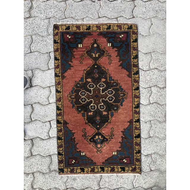 Turkish 1960s Vintage Turkish Door Mat Handmade Rug For Sale - Image 3 of 6
