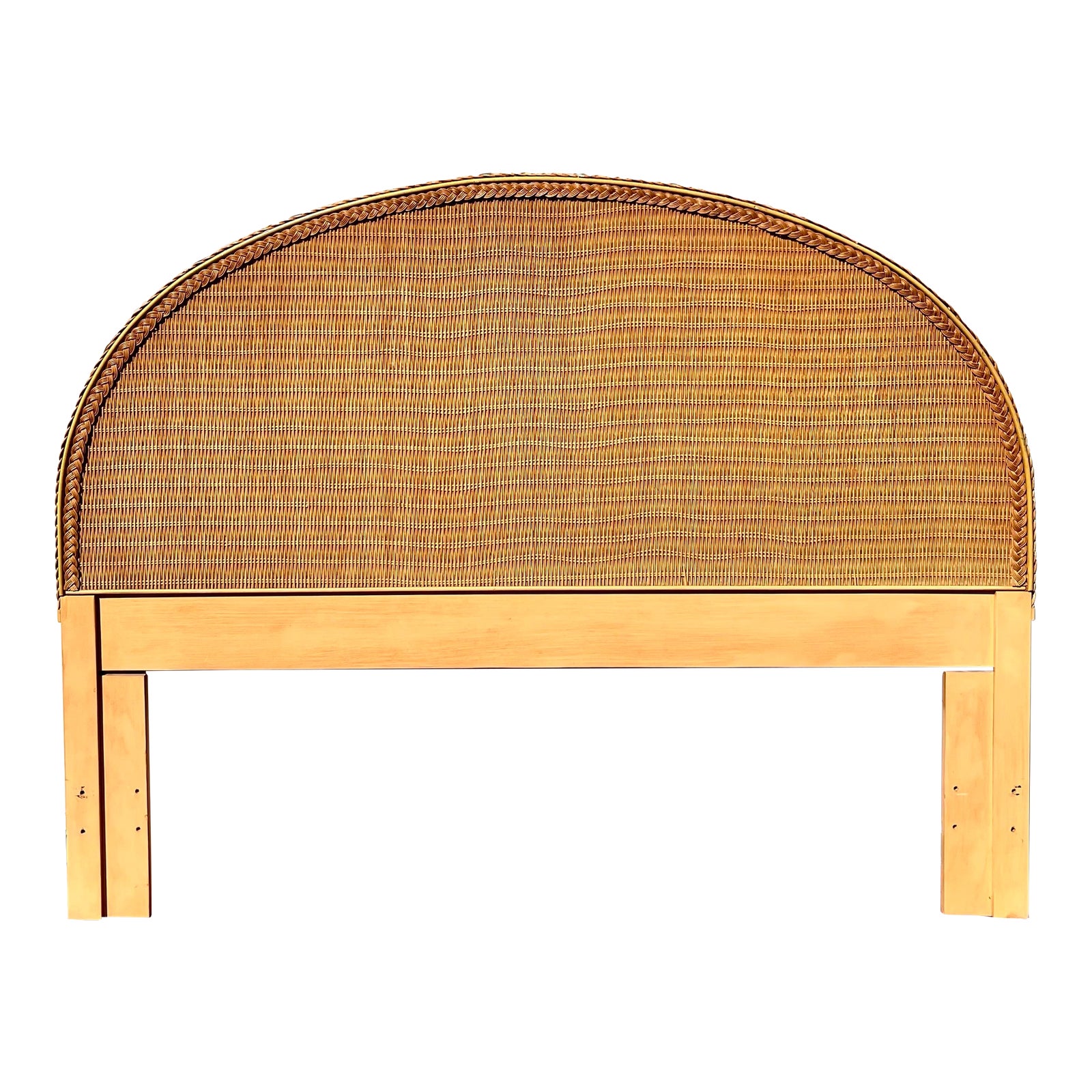 Arched Semicircle Woven Wicker Queen Headboard With Braid Detail | Chairish