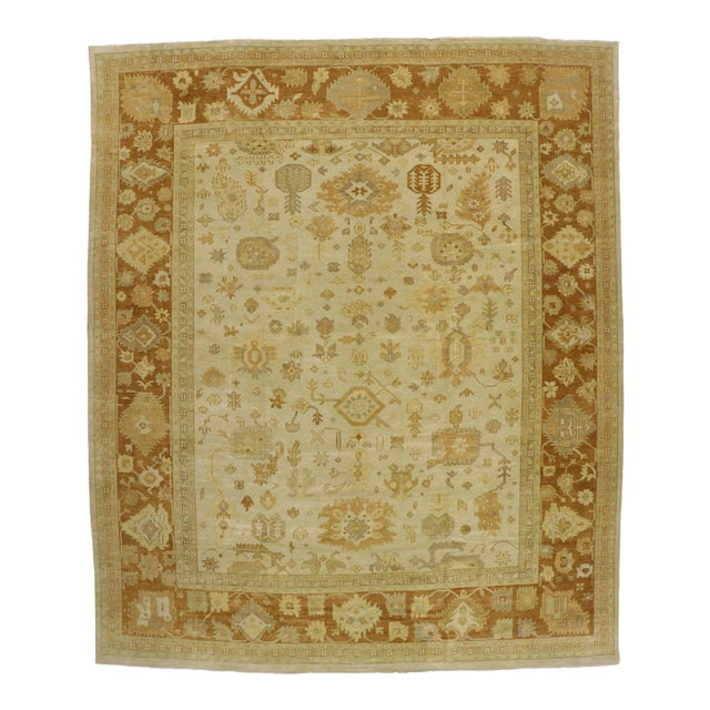Rustic Earth-Tone Oushak Rug - 12'03 X 14'09 For Sale