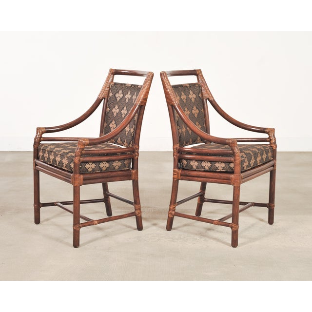 Late 20th Century Set of Four McGuire Rattan Target Upholstered Dining Armchairs For Sale - Image 5 of 18
