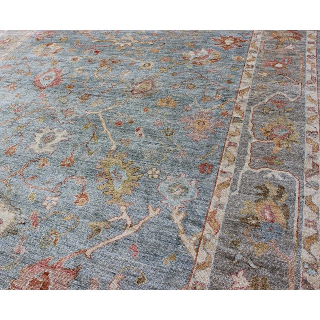 Early 21st Century Keivan Woven Arts Angora Oushak Rug, Hand-Knotted Wool in Lt Blue, 9'3"x12'5" For Sale - Image 5 of 11