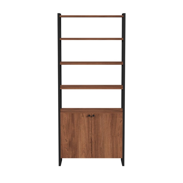 Drake 73" 2 Door Walnut Bookcase, Medium Brown For Sale In Chicago - Image 6 of 6