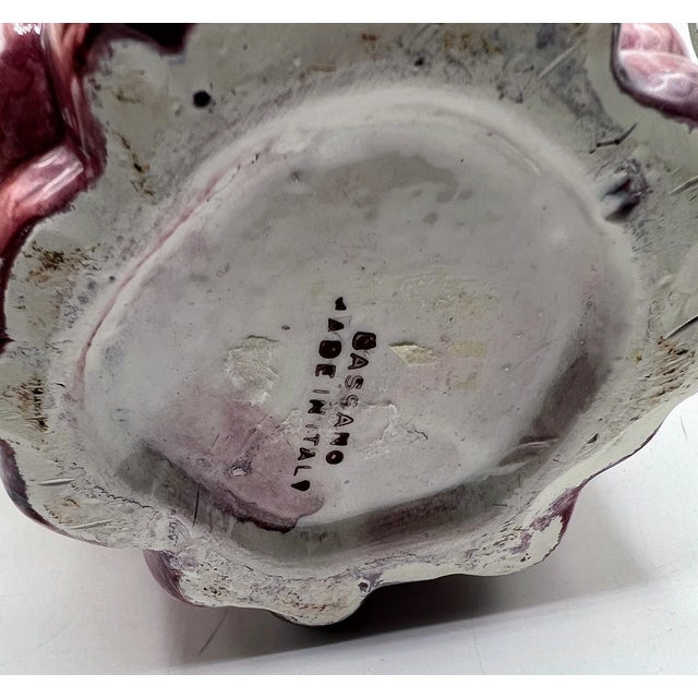 1980s Vintage Bassano Purple Grape Handpainted Italy Ceramic Majolica Pitcher For Sale - Image 5 of 5