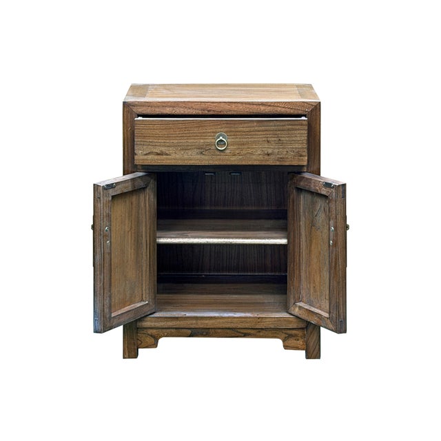 Oriental Simple Natural Wood Brown Drawer End Table Nightstand For Sale In San Francisco - Image 6 of 16