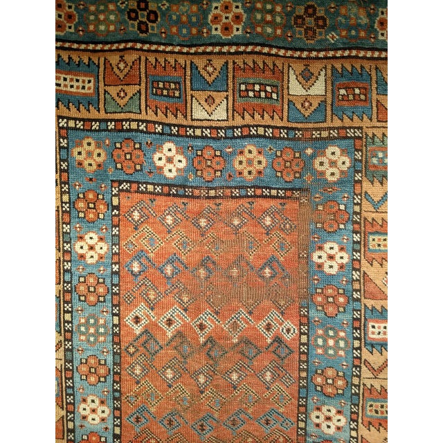 19th Century Persian Kurdish Wide Runner Rug, Hand-Knotted Wool, Allover Paisley Pattern, Terracotta & Blue, 4x12 For Sale - Image 9 of 15