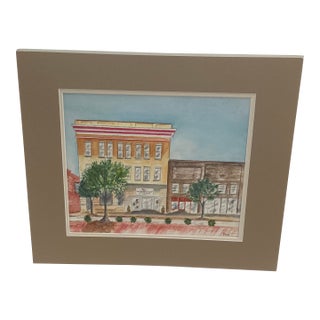 Original Watercolor of Historic Buildings in Laurens, South Carolina For Sale