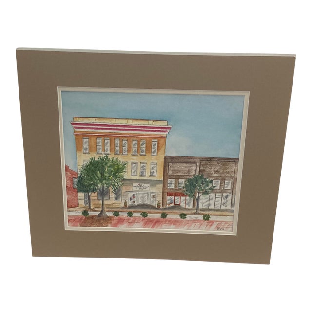 Original Watercolor of Historic Buildings in Laurens, South Carolina For Sale