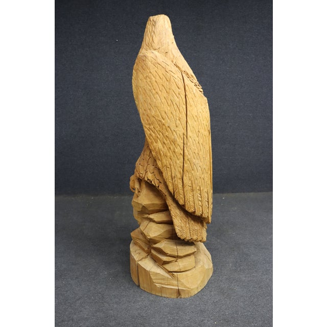 Large Hand-Carved Pine Bald Eagle Sculpture on Saw-Cut Base For Sale - Image 9 of 13
