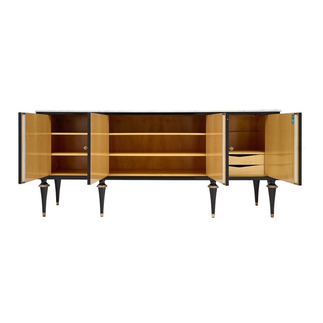 1910s French Louis XVI Ebonized Mahogany Four-Door Buffet With Carrara Marble, Circa 1910 For Sale - Image 5 of 9