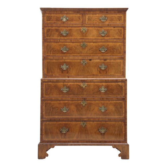 Antique English Chest on Chest, Burl Walnut, 1880s For Sale