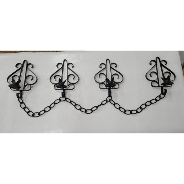 Vintage Set of 4 Wall Sconce Candlesticks Candle Holder Gothic Black Chain Medieval Castle Decor In good condition, minor...
