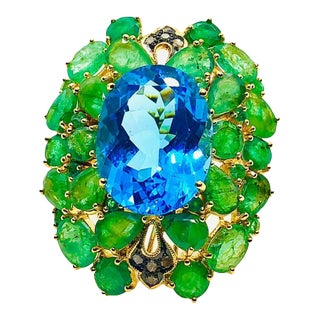 Bochic “Orient” Vintage Emeralds, Topaz & Diamonds Set In 18K Gold & Silver For Sale