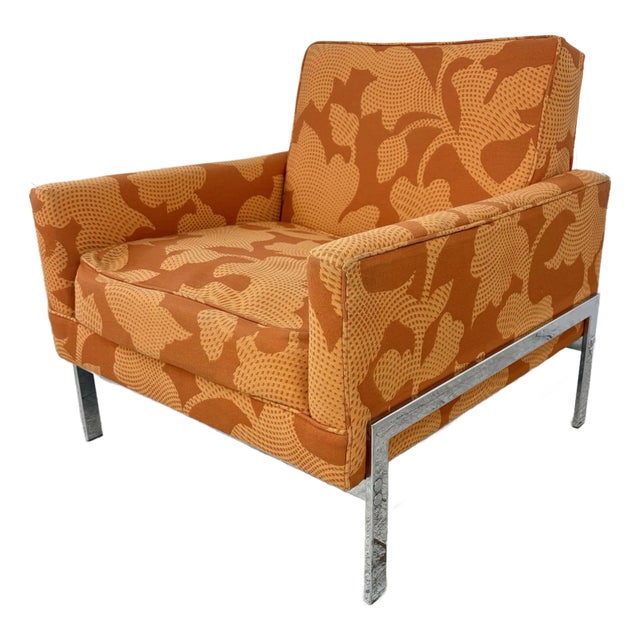 Mid Century Modern Knoll Style Lounge Arm Chair Chrome For Sale