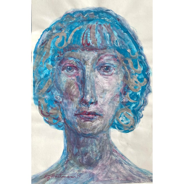 e.j. Hartmann - Expressionist Female Portrait, Signed (Acrylic on Paper)/Post Impressionist For Sale - Image 4 of 4