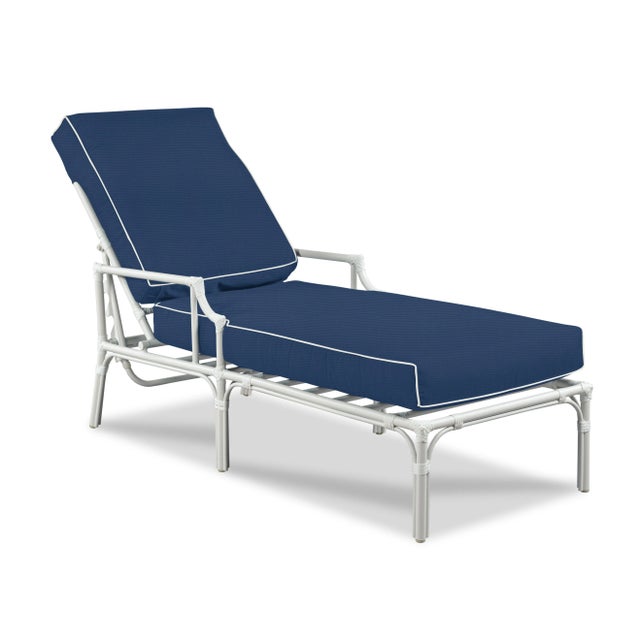 Casa Cosima Home Haven Outdoor Chaise in Canvas Navy with Canvas White Welt For Sale - Image 4 of 4