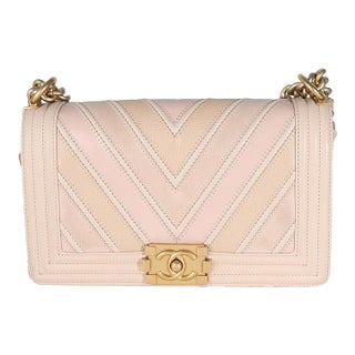 Beige Caviar Suede Calfskin Chevron Medium Boy Handbag For Sale