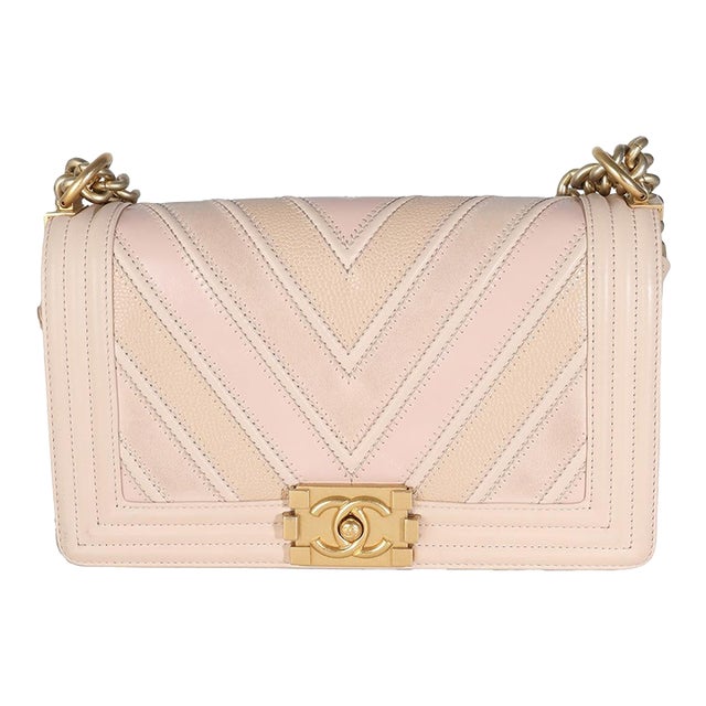 Beige Caviar Suede Calfskin Chevron Medium Boy Handbag For Sale