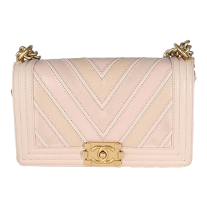 Beige Caviar Suede Calfskin Chevron Medium Boy Handbag