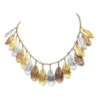 Vintage Signed Napier Goldtone, Coppertone & Rhodium Plated Leaves Charm Necklace For Sale
