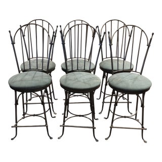 Charleston Forge Handwrought Iron Swivel Counter Stools - Set of 6 For Sale