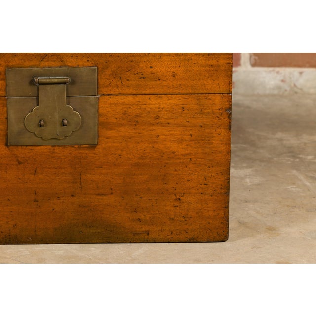 19th Century Oak Blanket Chest with Brass Hardware and Lateral Handles For Sale - Image 10 of 12