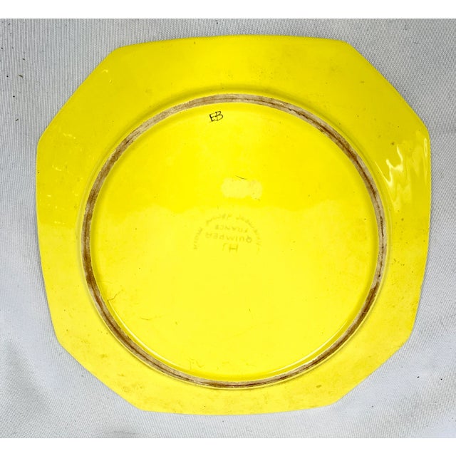 Ceramic Vintage Quimper Signed Hand Painted Yellow Plate For Sale - Image 7 of 9
