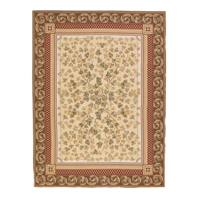 Vintage Portuguese Arraiolos Needlepoint Allover Designed Beige Wool Rug For Sale