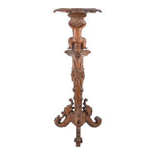 Antique Italian Renaissance Revival Cherub Wood Pedestal For Sale