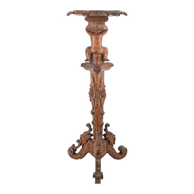 Antique Italian Renaissance Revival Cherub Wood Pedestal For Sale