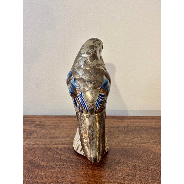 Metal Vintage Tonalá Mexican Parrot Figurine, Coastal Modern Folk Art Ceramic For Sale - Image 7 of 8