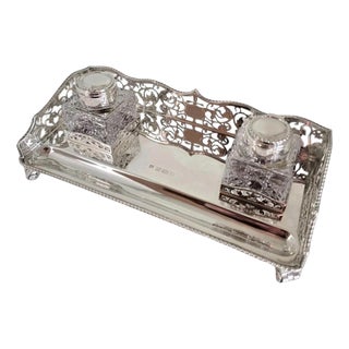 Sterling Silver Inkwell Stand from Barker Ellis, Birmingham, 1992 For Sale