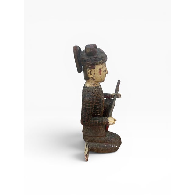 Hand-Carved Chinese Wooden Figural Sculpture of Seated Musician With String Instrument For Sale In Miami - Image 6 of 12