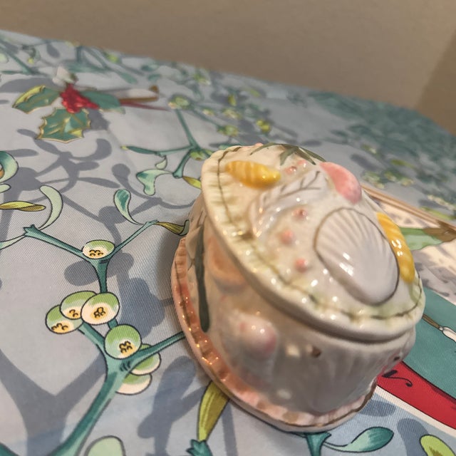 White Vintage Coastal Porcelain Trinket Box For Sale - Image 8 of 9