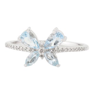 Butterfly Shape Pear Cut Aquamarine Ring With Diamond Size 7 (All Sizes Available) For Sale