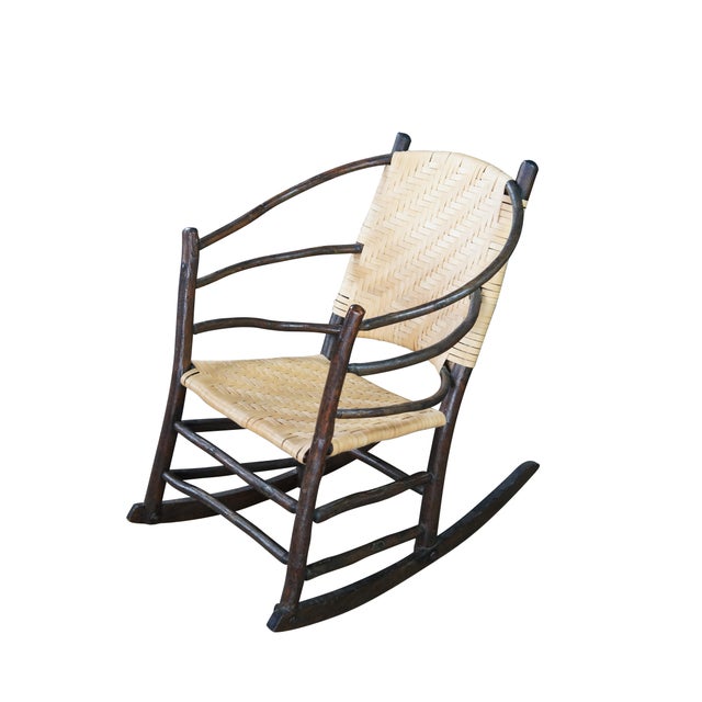 Rustic Antique Stamped Old Hickory Andrew Jackson Rattan Adirondack Lodge Rocking Chair For Sale - Image 3 of 12