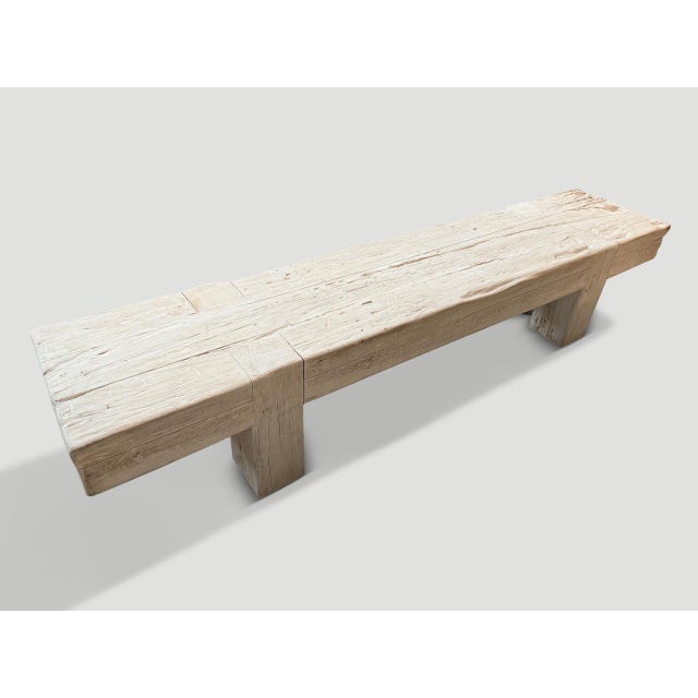 Andrianna Shamaris Bleached Teak Wood Log Bench or Coffee Table For Sale - Image 16 of 18