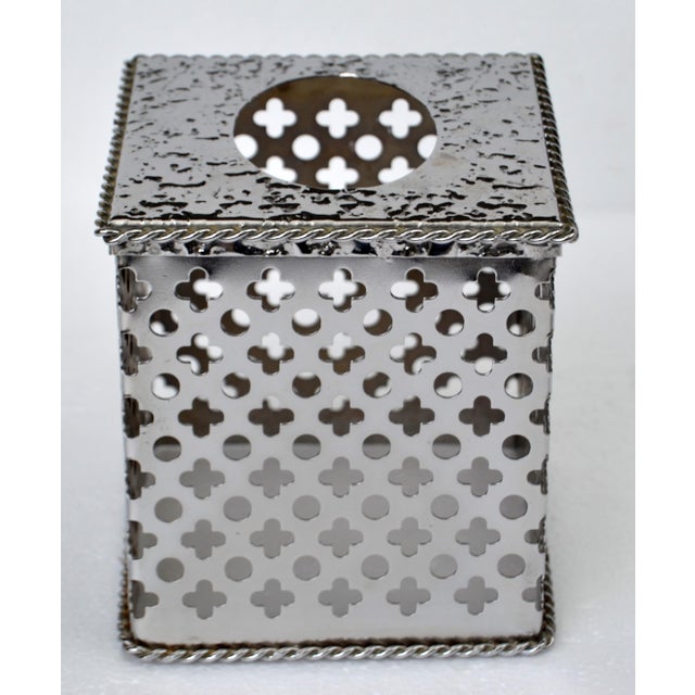 Mid-Century Modern 1980s Bohemian Handmade Embellished Cutout Steel Tissue Box Cover For Sale - Image 3 of 16