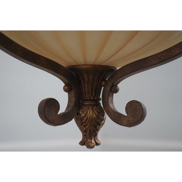 Italian Style Metal Chandelier W. Frosted Shade For Sale - Image 10 of 11